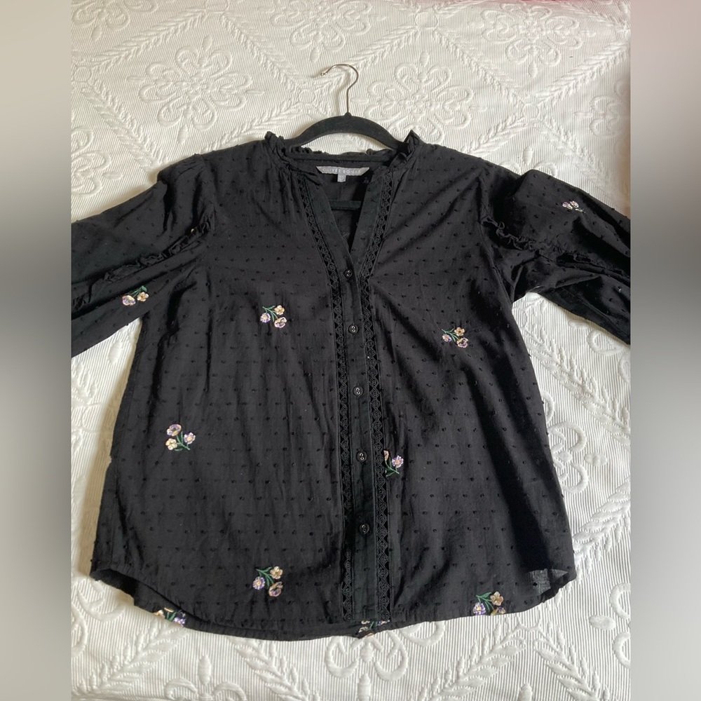 Oliver Bonas Black Floral Blouse with Buttons